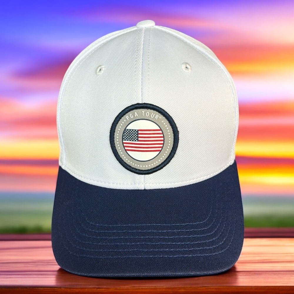 PGA Golf Tour Pro Series Adjustable Strapback Moisture Wicking White & Blue Hat